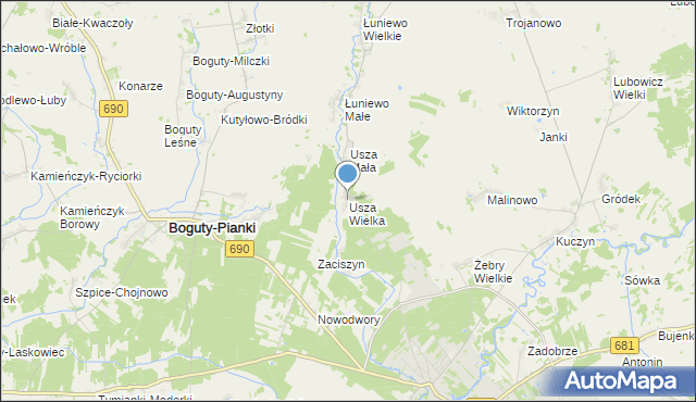 mapa Usza Wielka, Usza Wielka na mapie Targeo